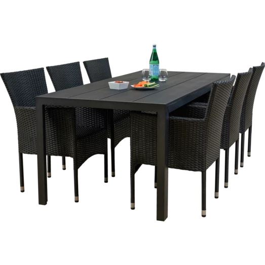 Guldborg Havemøbelsæt Med 6 Bali Havestole Og Sorte Hynder