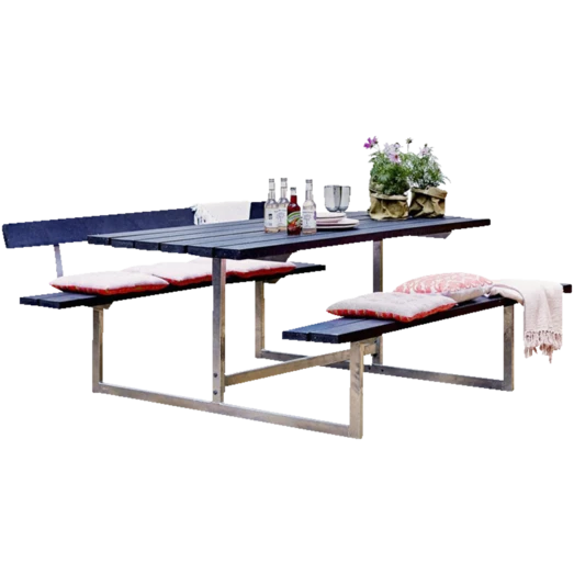 Plus Basic Bord/bænkesæt Med 1 Ryglæn 177 Cm Replast Sort
