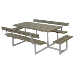 Plus Basic Bord/bænkesæt Med 2 Ryglæn Og Påbygninger 260 Cm Gråbrun