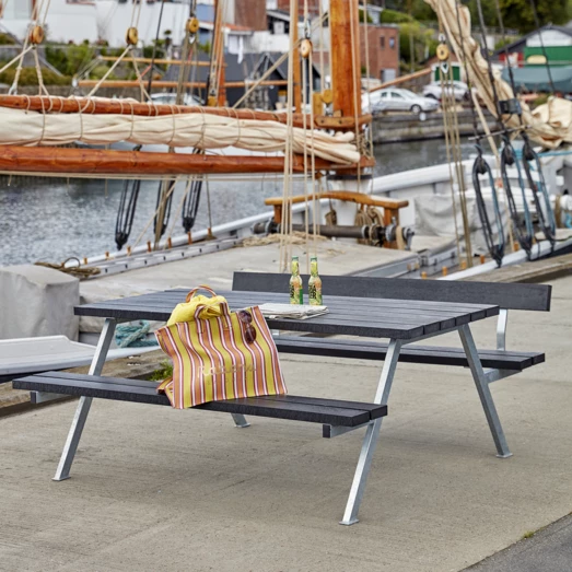 Plus Alpha Bord- Og Bænkesæt Med 1 Ryglæn Replast Sort - Billede 4