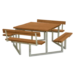 Plus Twist Bord/bænkesæt Med 2 Ryglæn 204 Cm Teak