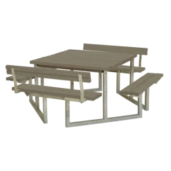 Plus Twist Bord/bænkesæt Med 2 Ryglæn 204 Cm Gråbrun