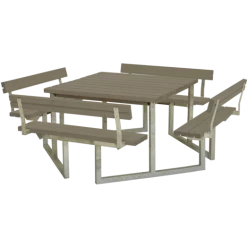 Plus Twist Bord/bænkesæt Med 4 Ryglæn 227 Cm Gråbrun