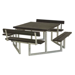 Plus Twist Bord/bænkesæt Med 2 Ryglæn 204 Cm Replast Sort