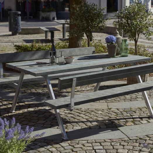 Plus Alpha Bord- Og Bænkesæt Med 2 Ryglæn Retextil Grå - Billede 3