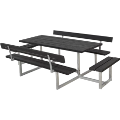 Plus Basic Bord/bænkesæt Med 2 Ryglæn Og Påbygninger 260 Cm Retextil Sort