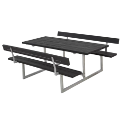 Plus Basic Bord/bænkesæt Med 2 Ryglæn 177 Cm Retextil Sort