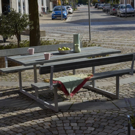 Plus Basic Bord/bænkesæt Med 2 Ryglæn 177 Cm Retextil Grå - Billede 3