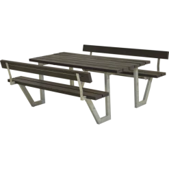 Plus Wega Bord/bænkesæt Med 2 Ryglæn 177 Cm Retextil Sort